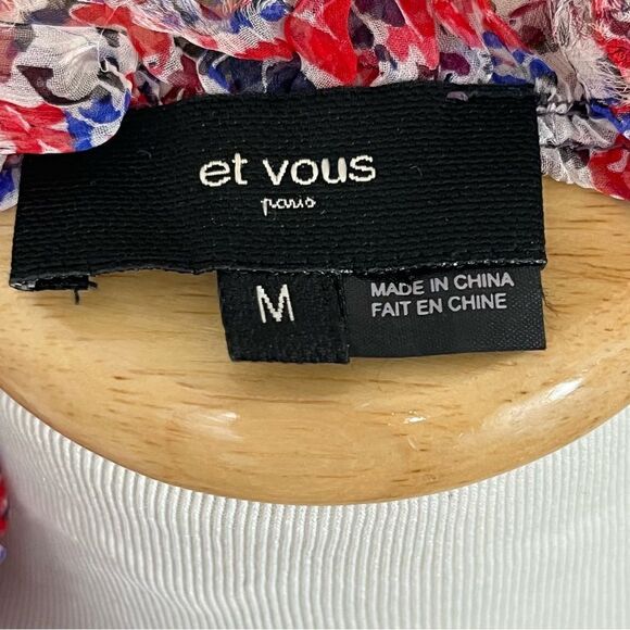 Et Vous Paris Floral Silk Peasant Style Blouse Red Purple M - Picture 4 of 6